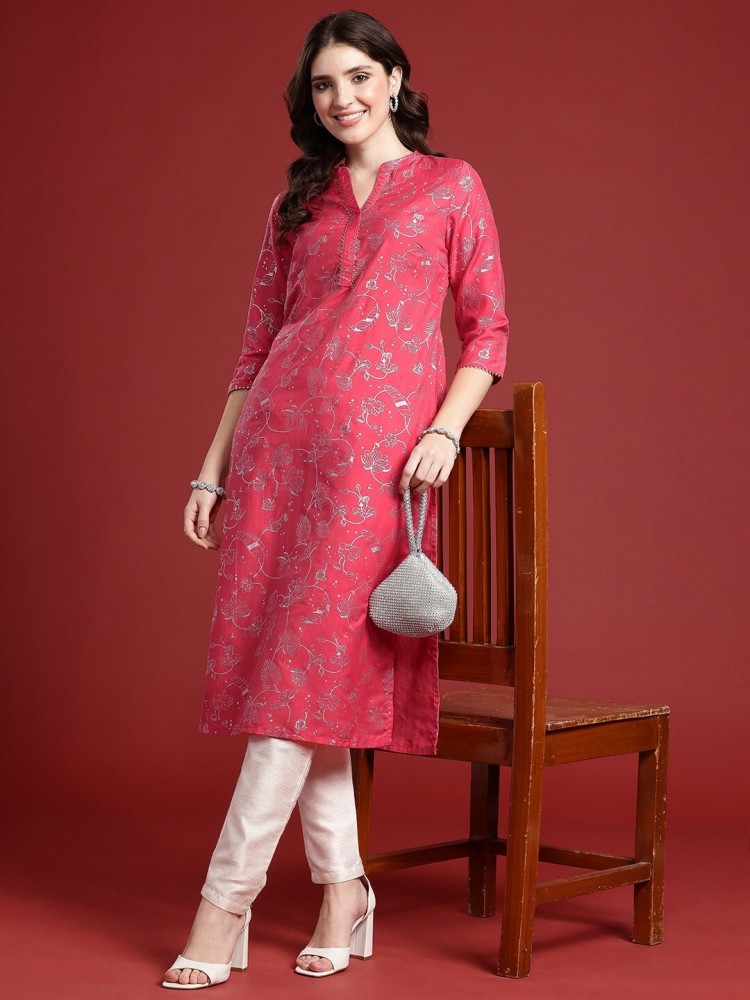 Anouk pink sale printed straight kurta