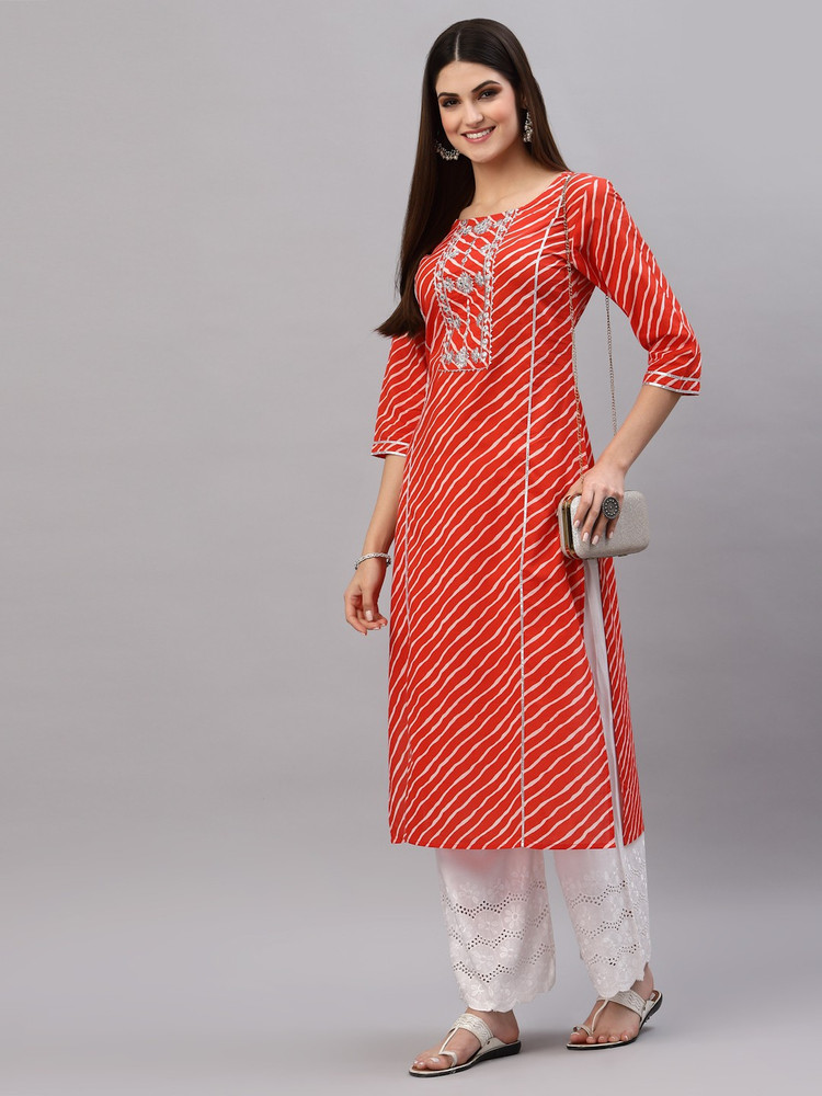 Stylum Women Embroidered Embellished Leheriya Straight Kurta