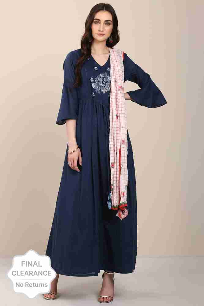 Biba navy blue flared cotton outlet dress