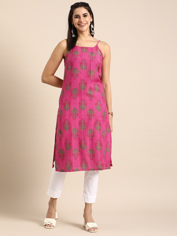 Anouk women pink store printed straight kurta