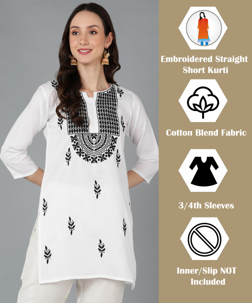 TOP N THREAD Women Chikan Embroidery Embroidered Self Design Straight Kurta