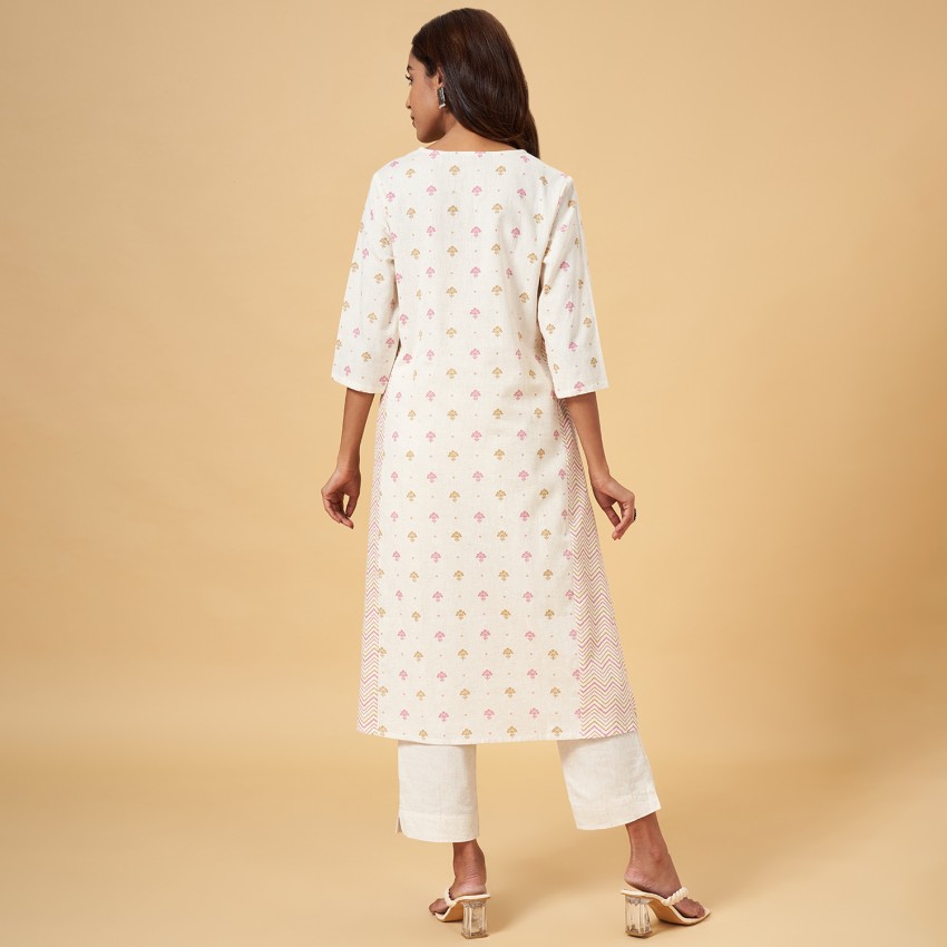 Rangmanch by Pantaloons Off-White Printed Fit and Flare Kurta