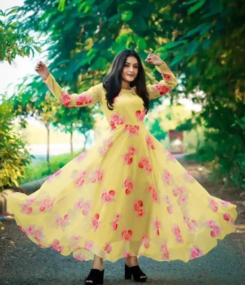 RoyalFul Women Gown Yellow Dress - Buy RoyalFul Women Gown Yellow Dress  Online at Best Prices in India