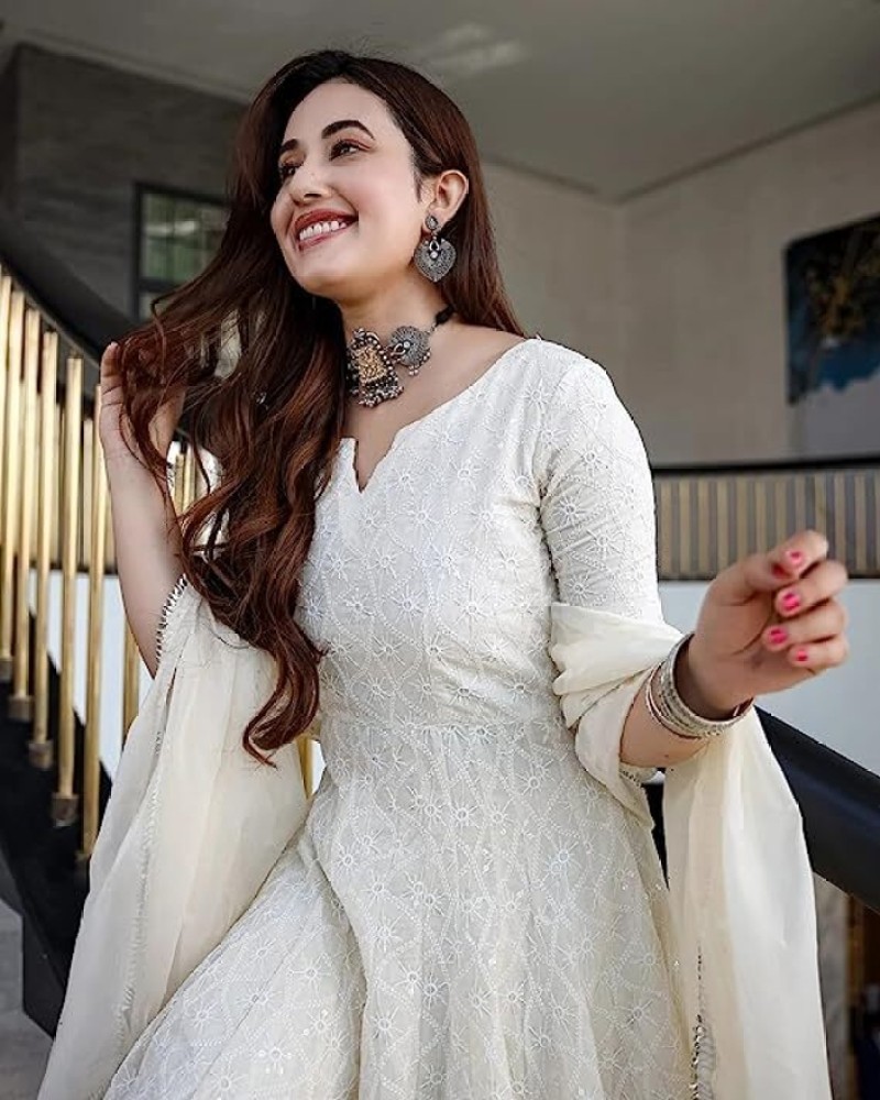 White chikankari anarkali on sale kurta