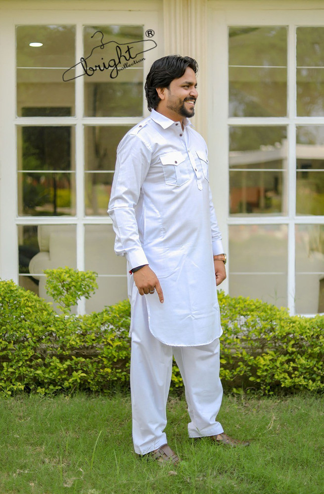 White pathani dress pattern on sale