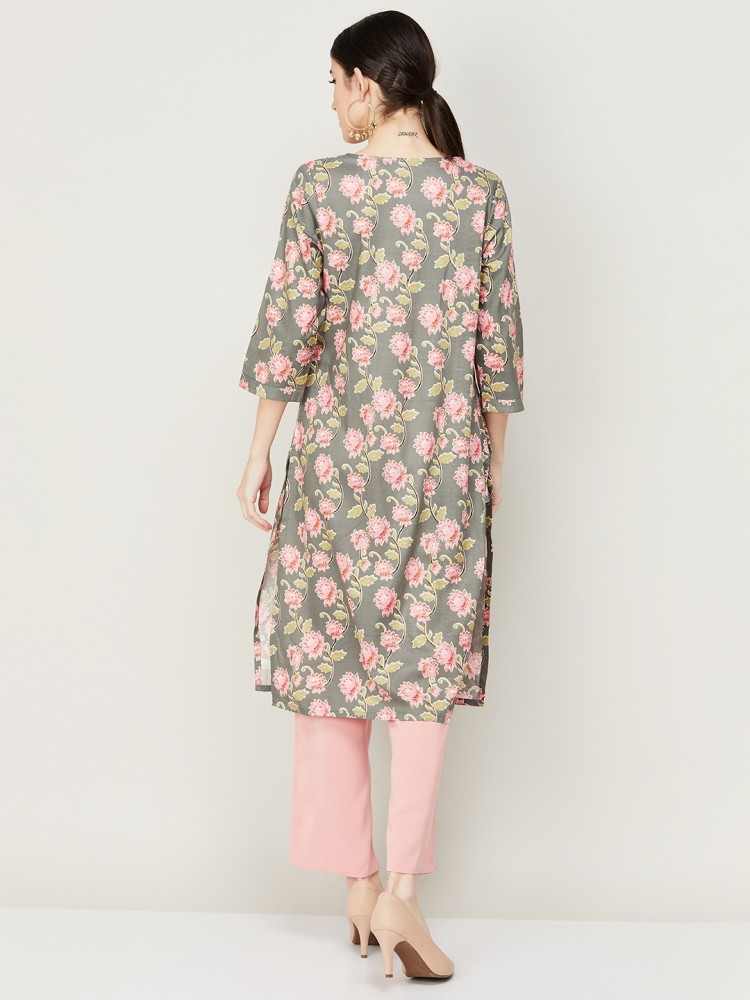 Melange floral print straight on sale kurta