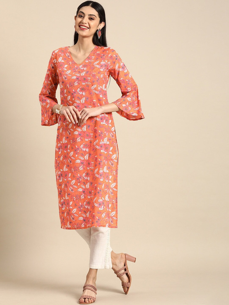 Anouk women pink printed straight kurta shop