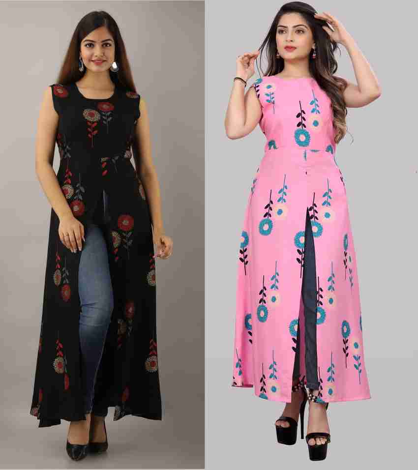 Hiral Creation Women Printed Polka Print Frontslit Kurta Buy