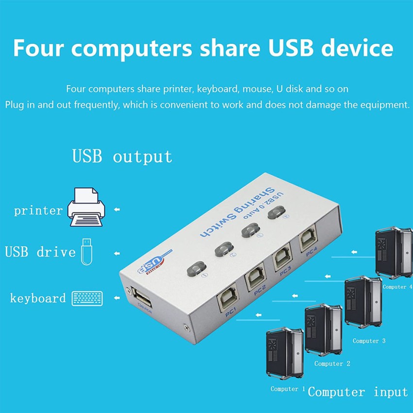 USB 2.0 Manual Sharing Switch Printer Sharing Device Hub 2 in 1 Out  Splitter