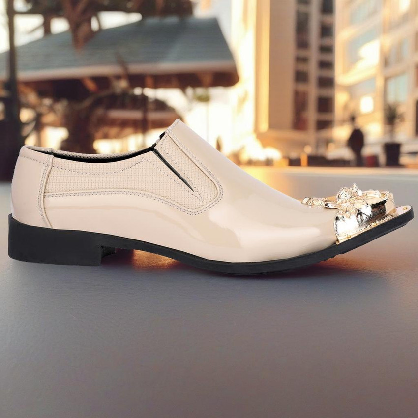 Men white and gold dress shoes hot sale