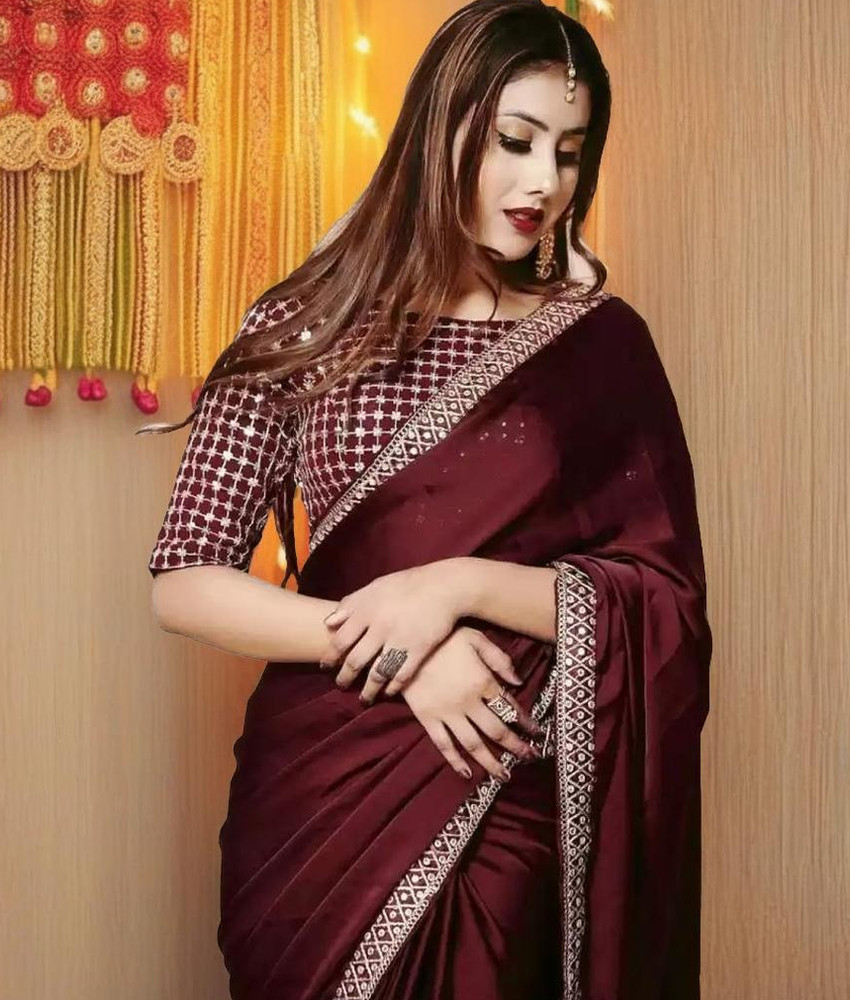 Buy LOGO OF ALPHABET A Solid Plain Bollywood Silk Blend Maroon