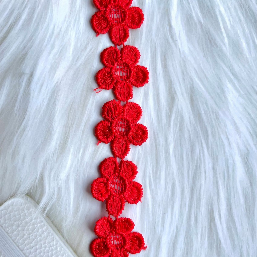 uniquemart Red Flower GPO Cotton Lace For Dupatta, Suit, Frowk