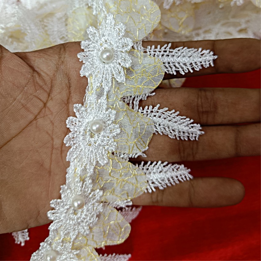 SMT 7998 White Designer beading Flower Lace with yellow leaf(6.5m) Lace  Reel Price in India - Buy SMT 7998 White Designer beading Flower Lace with  yellow leaf(6.5m) Lace Reel online at