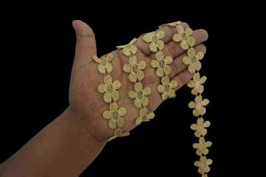 Tidbits Yellow Cotton Floral Flower Designer Lace (9 mtr) Border