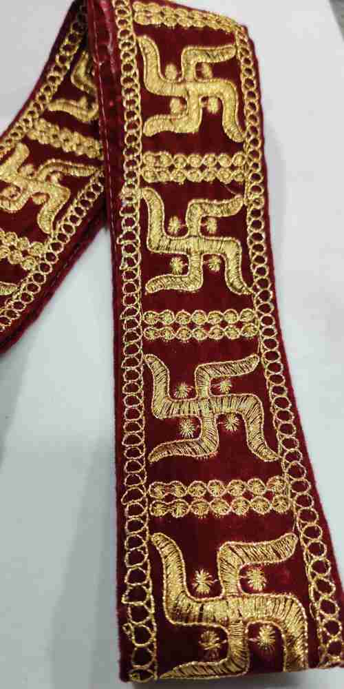 Maroon Embroidered Lace Trim, Indian Border, Ribbon, Thread