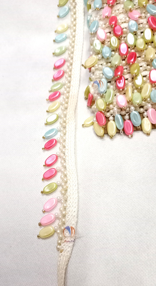 Mass Pro Multi Colour Beads Latkan Border Lace Handmade 9Mtr For
