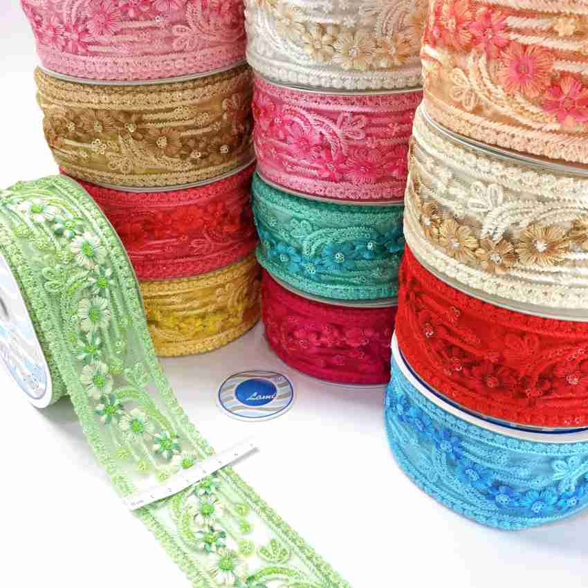 Lami 9 Meter Flower Design Embroidery Lace on Net Tissue With Sequins Work Lace  Lace Reel Price in India - Buy Lami 9 Meter Flower Design Embroidery Lace  on Net Tissue With