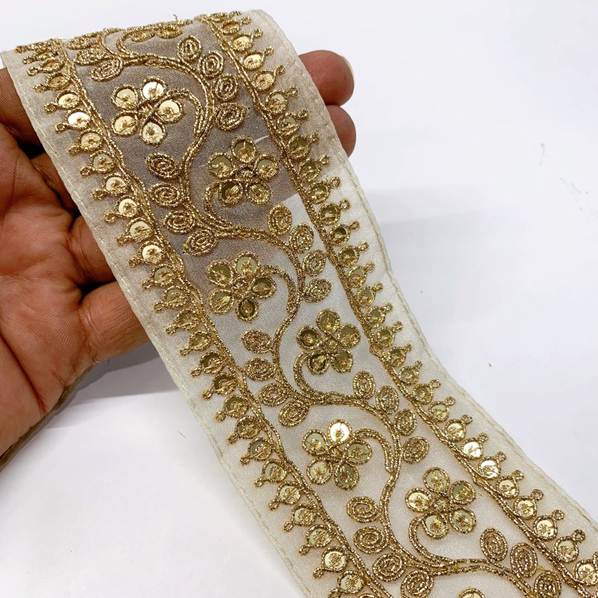 Lami 9 Meter Sequence Work Flower Creeper Design Embroidery Golden