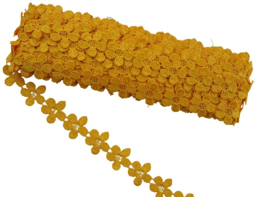 Tidbits Yellow Cotton Floral Flower Designer Lace (9 mtr) Border
