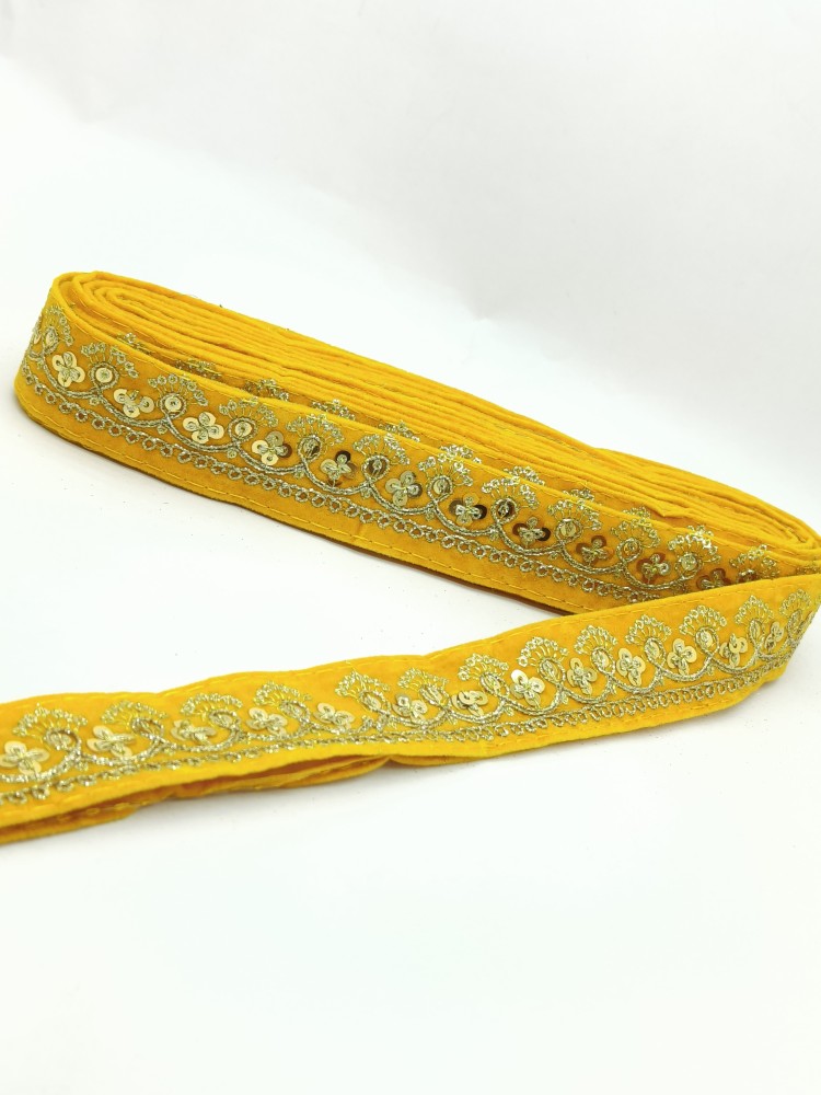 Parth Fashion ATTRACTIVE YELLOW COLOR EMBROIDERY DESIGNER LACE WITH  BEAUTIFUL SEUQNCE FLOWER ZARI WORK LACE BORDER Lace Reel Price in India -  Buy Parth Fashion ATTRACTIVE YELLOW COLOR EMBROIDERY DESIGNER LACE WITH