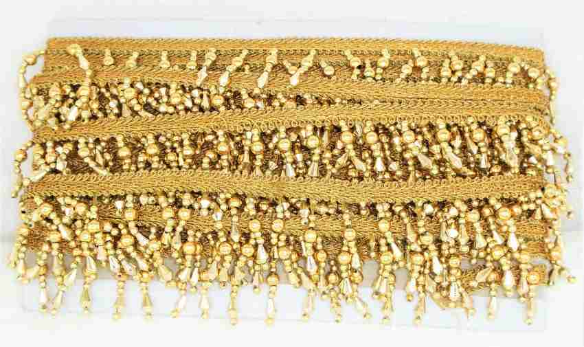 MTM 9M Golden Designer Moti(Beads) Lace Pearl Latkan Handmade