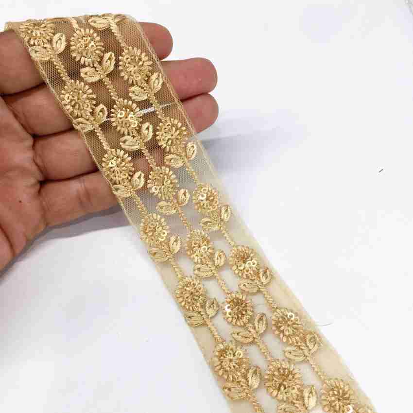 Lami 9 Meter Flower Design Embroidery Lace on Net Tissue With Sequins Work  Lace Reel Price in India - Buy Lami 9 Meter Flower Design Embroidery Lace  on Net Tissue With Sequins