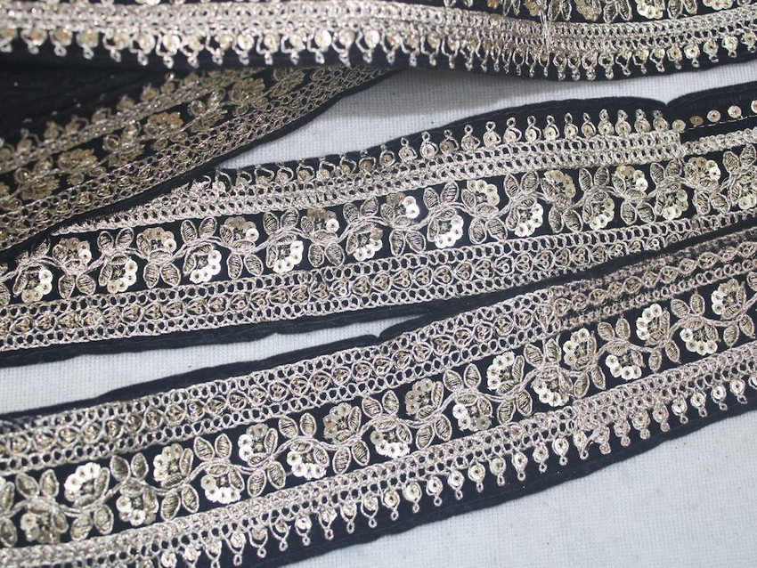 CMHOWLITE BLACK FANCY ZARI WORK LACE Roll OF 9 Meter 2.5 inch