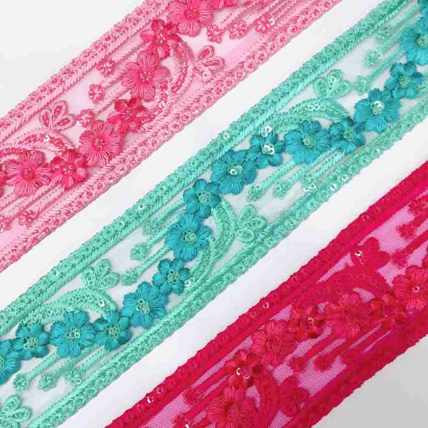 Lami 9 Meter Flower Design Embroidery Lace on Net Tissue With