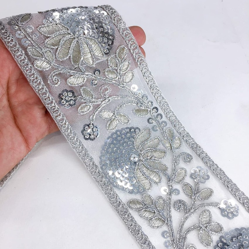 Silver Beaded Lace Trim/ Silver Sequin Lace Silver Beaded Lace