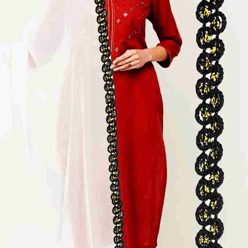 Eerafashionicing Thin White Laces for Dresses Kurti Black Pearl and