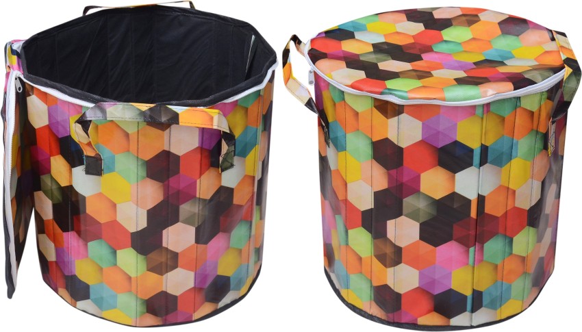 Kuber Industries Round Cloth Foldable Laundry Basket Bag, Volume:-30L,Multi  Color ,Cotton