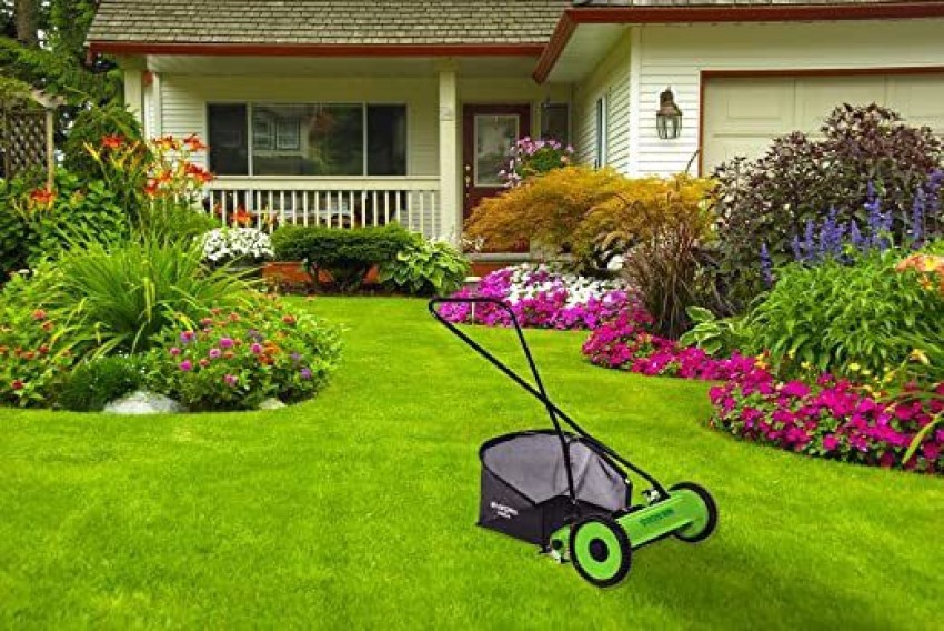 Sharpex Push Manual Lawn Mower with Grass Catcher | 16-Inch Reel Lawn Mower with 5-Position Height Adjustment | Classic Push Grass Cutter Machine