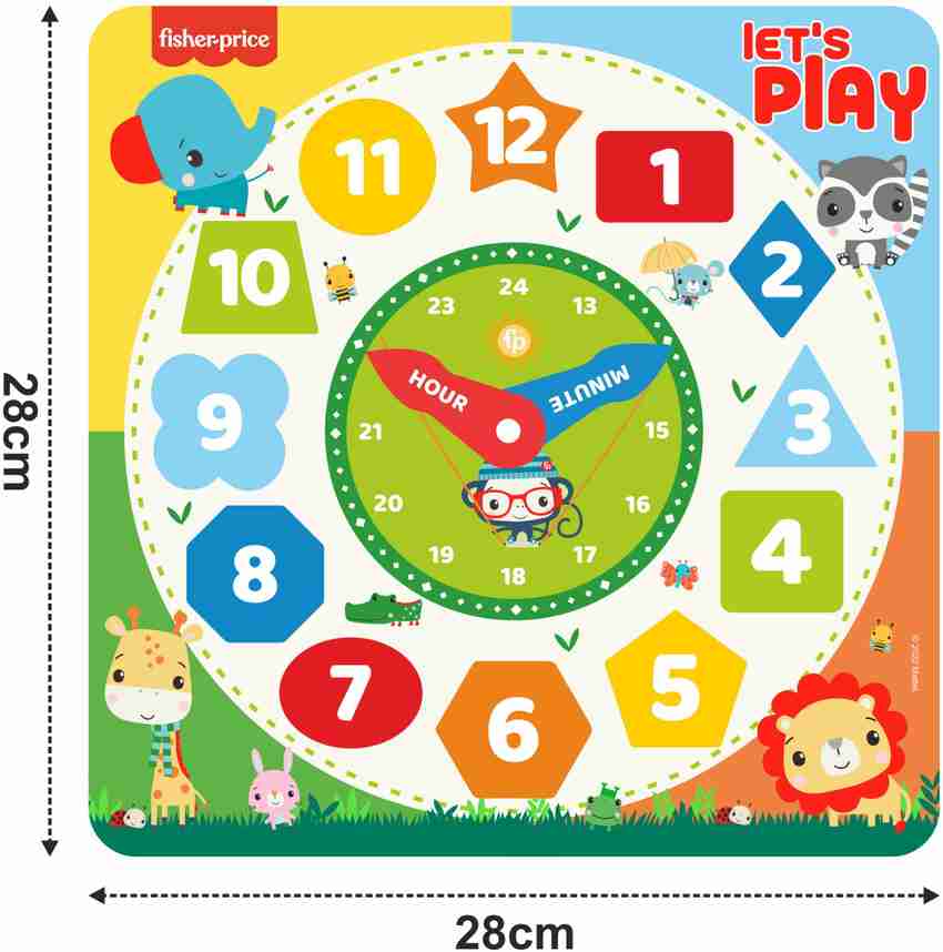 FISHER PRICE Wooden Early Educational Teaching Clock Time