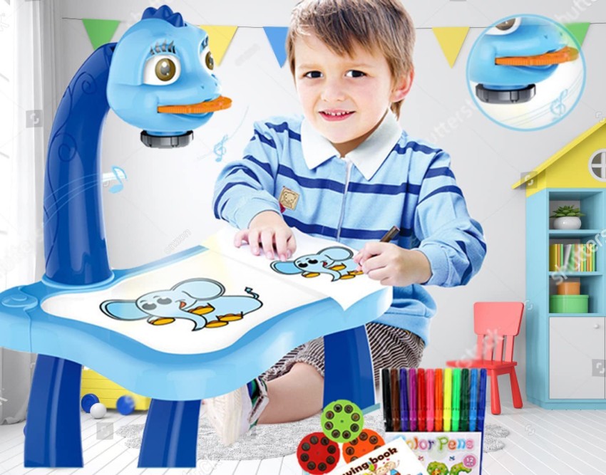  Drawing Projector Table for Kids, Trace and Draw Projector Toy  with Light & Music, Child Smart Projector Sketcher Desk, Learning Projection  Painting Machine for Boy Girl 3-8 Years Old (Blue) 