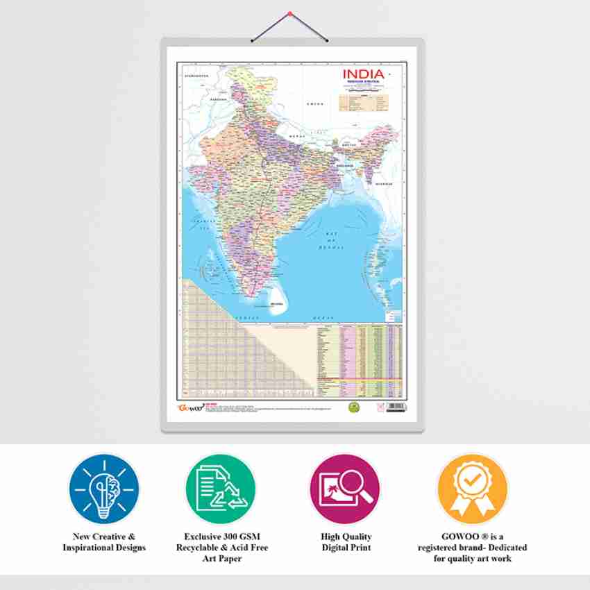 Indian Road Guide Political Map Educational Charts 20X30, 59% OFF