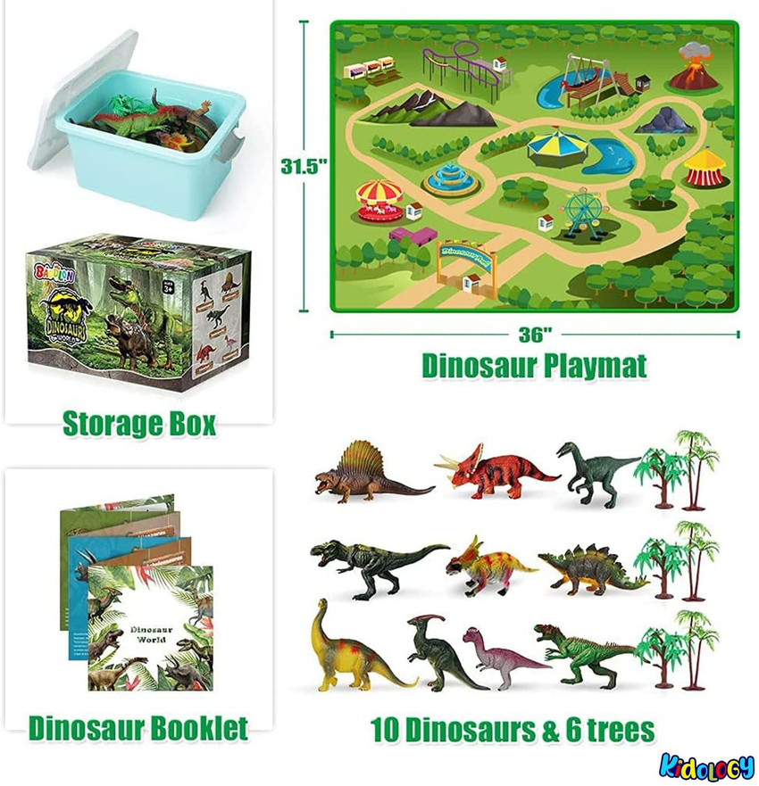 Kidology Realistic Dinosaur Figures Activity Play Mat Trees