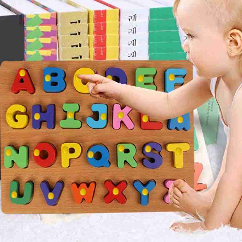 Alphabet Wooden Puzzle, ABC Montessori Puzzle Board, Learning Words,  Preschool Educational Game 