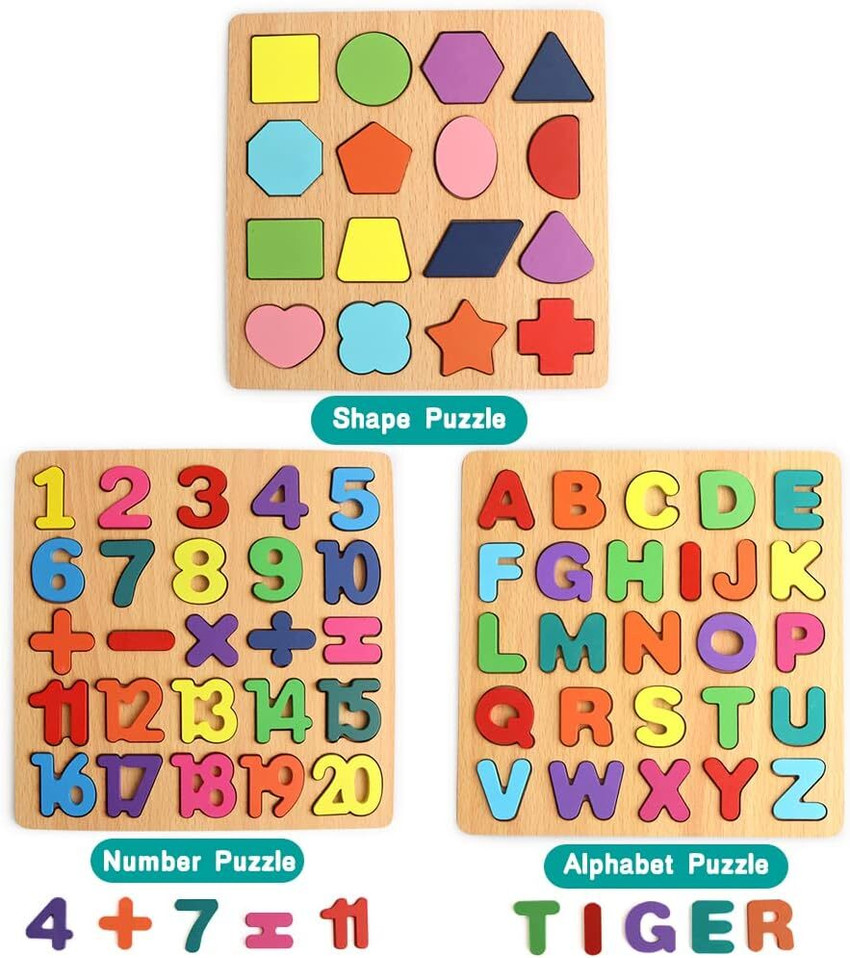 Alphabet Puzzles - 3D Wood Alphabet / Number / Shape Puzzle Set