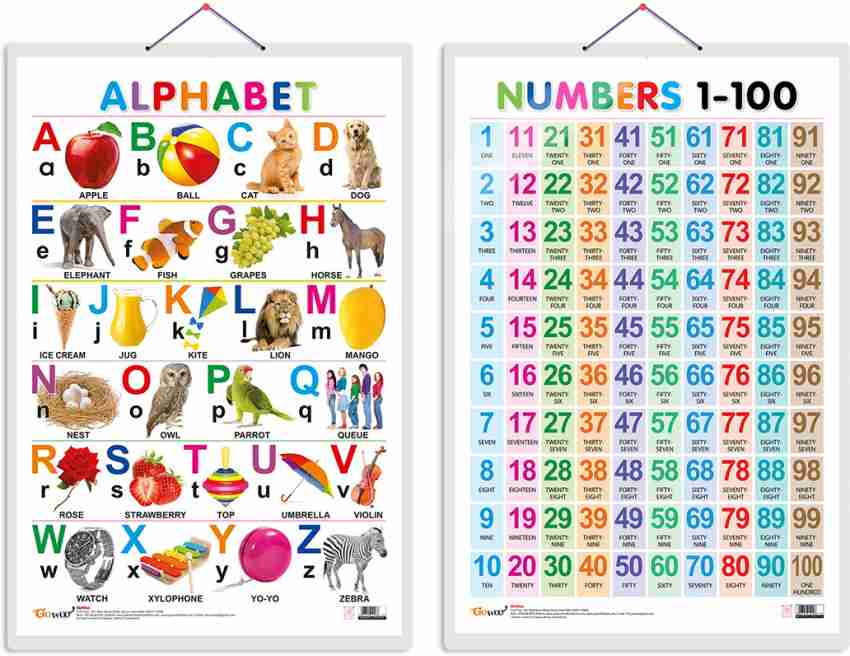 Set of 2 Alphabet and Numbers 1-100 Early Learning Educational Charts for  Kids | 20