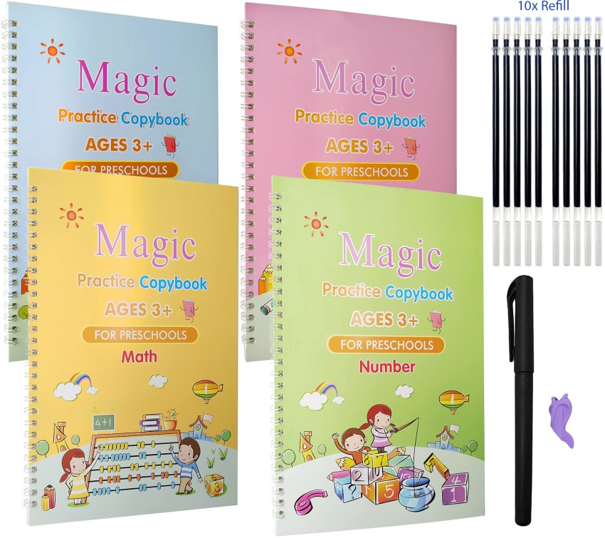 Magical Handwriting Workbooks Practice Copybook, Magic Calligraphy That Can  Be Reused Handwriting Copybook Tracing Book (4books+Pens) 