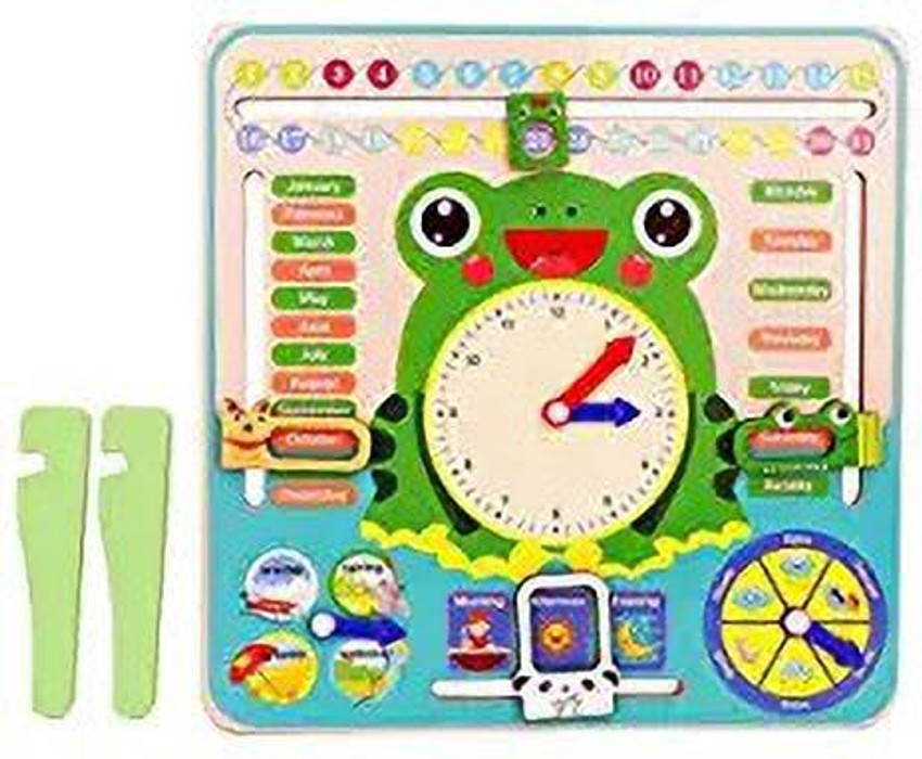 Children's educational wooden store calendar clock toy