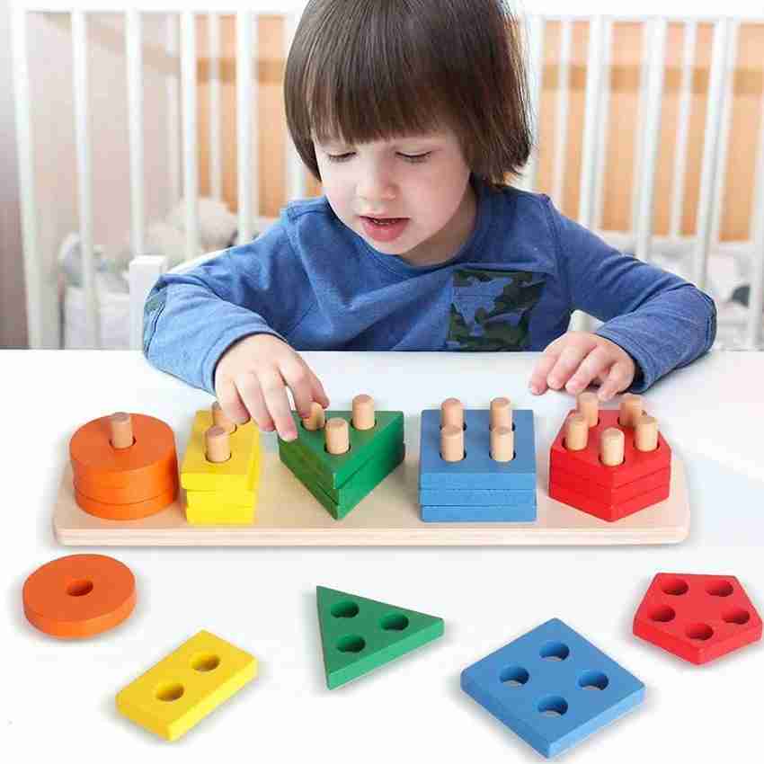 TOTAM Wooden Sorting Stacking Toy Shape Sorter Toys for Toddlers Montessori Color Recognition Stacker Early Educational Blocks Puzzles 1 2 3