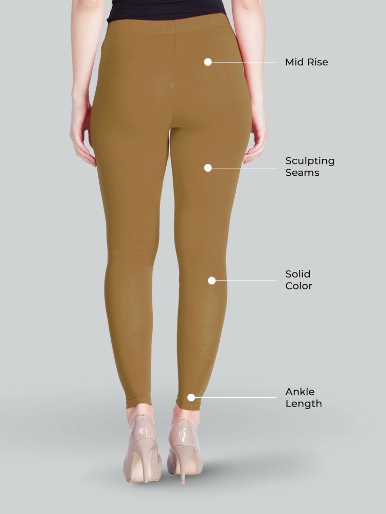 Buy Lyra Women Solid Premium Cotton Ankle Length Mid Waist Leggings Cream  online