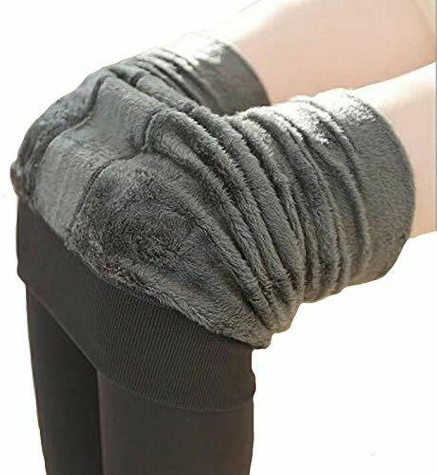 Buy Alexvyan Footed Length (24 to 36 Waist) Stretchable Women Warm Thick  Fur Lined Fleece Winter Thermal Soft Legging Tights Stocking - Slim Fit ( Brown) at