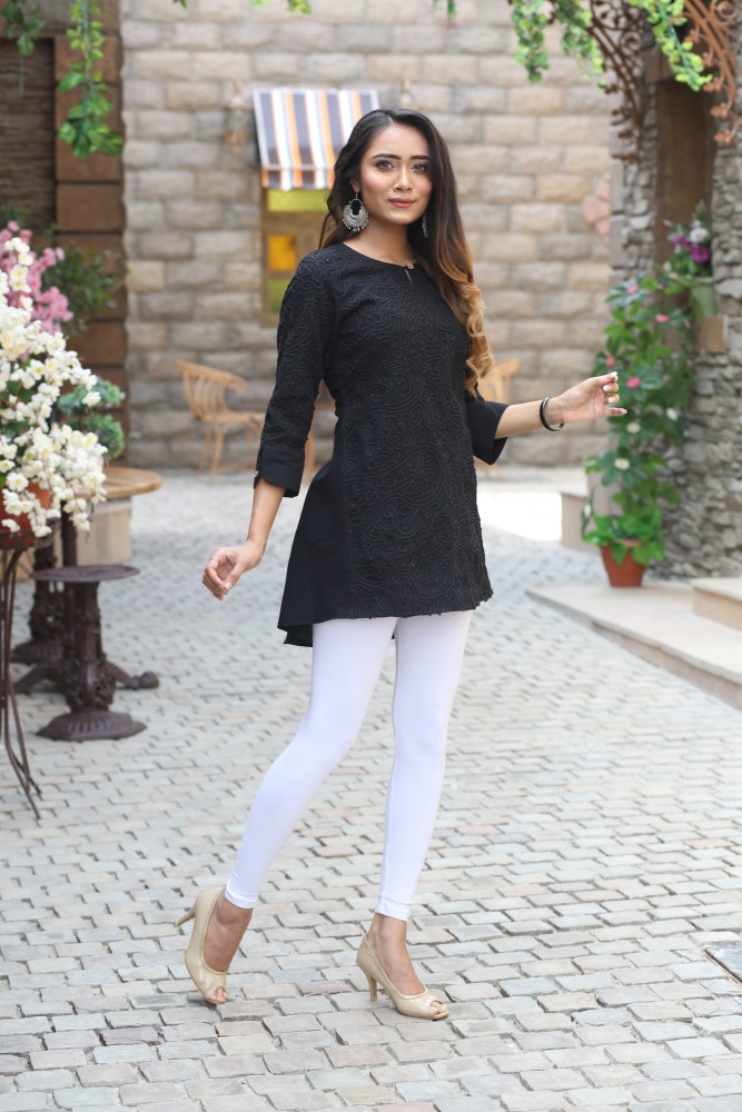 White kurti with outlet black leggings