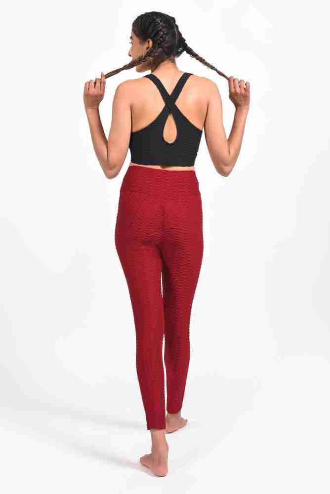 Buy The Dance Bible High Waist Maroon Solid Gym Leggings With Back