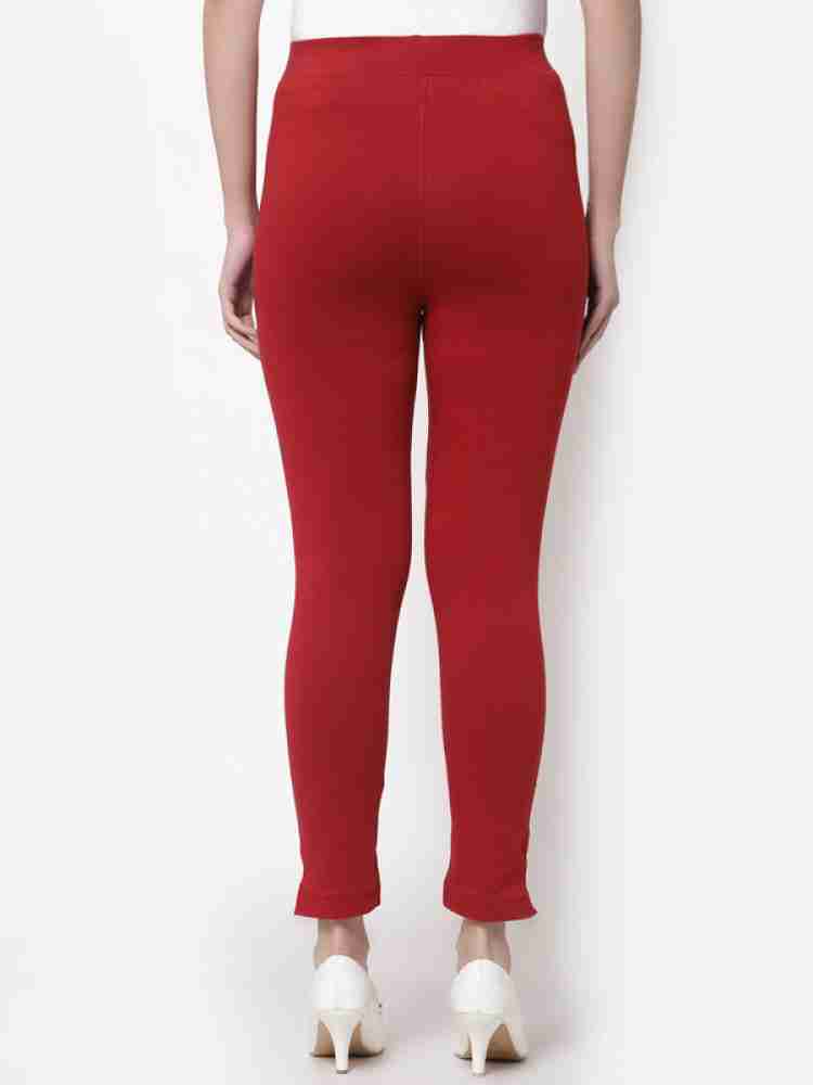 Buy NGT Red Super Soft Cotton Ankle Length Leggings for Women And