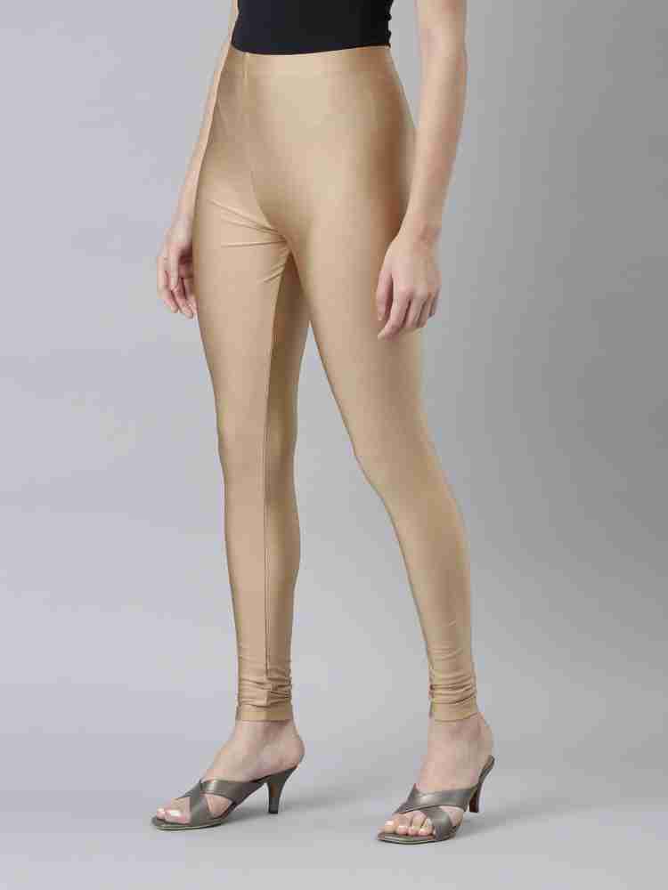 Buy Go Colors Women Antique Gold Nylon Shimmer Churidar Legging online