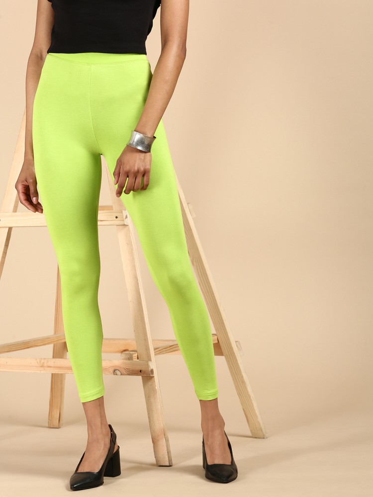 Buy De Moza Women Lime Solid Cotton Ankle Length Leggings - XL