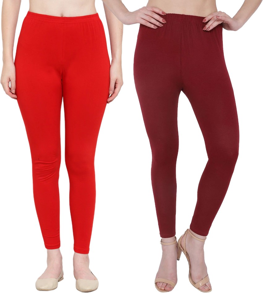 maroon solid ankle length legging